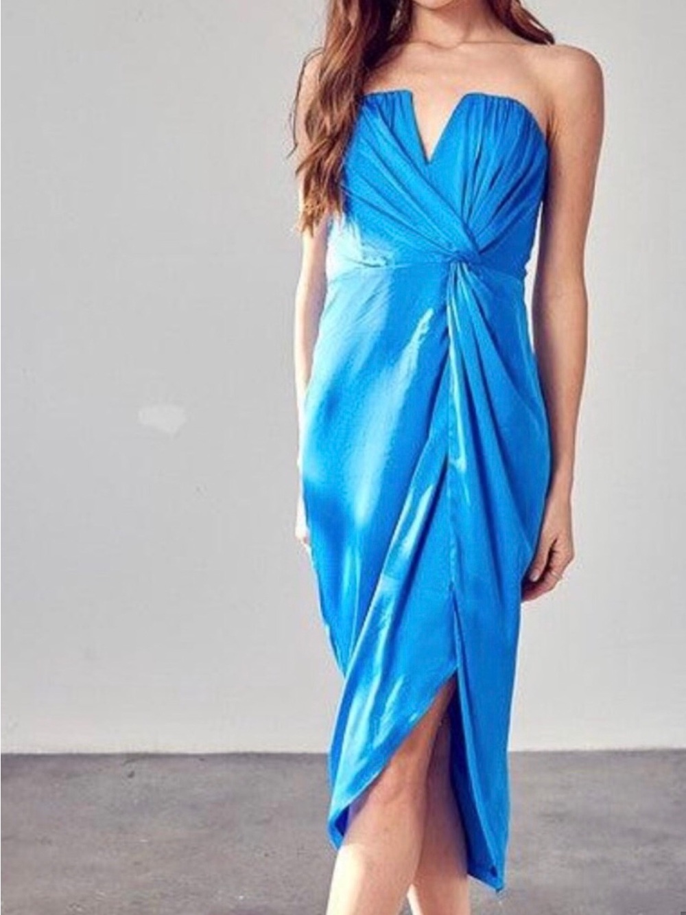 DO+BE Electric Blue Strapless Twist-Front Midi Dress